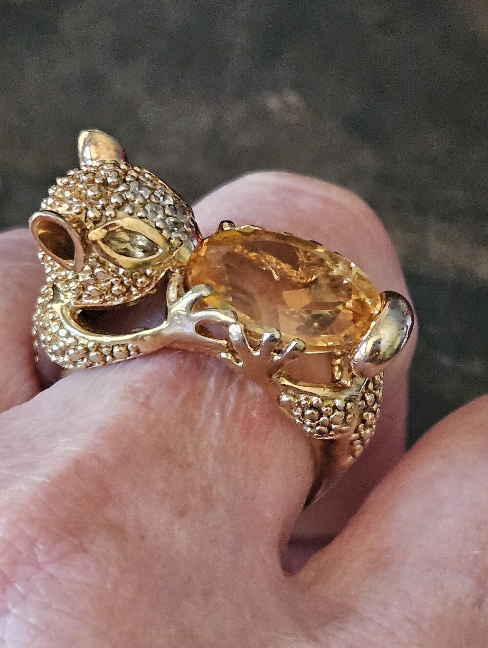 Amazing Rare Sterling Silver Gold Washed Squirrel Ring